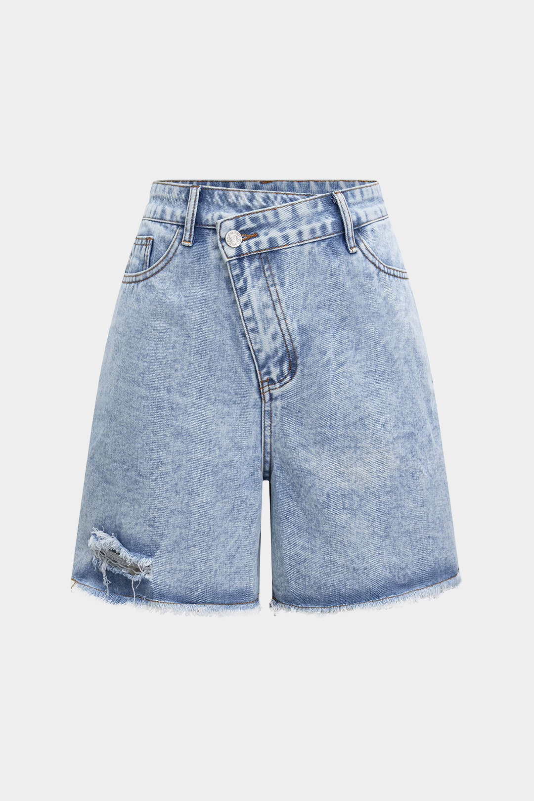 Denim Yüksek Bel Yırtık Şort