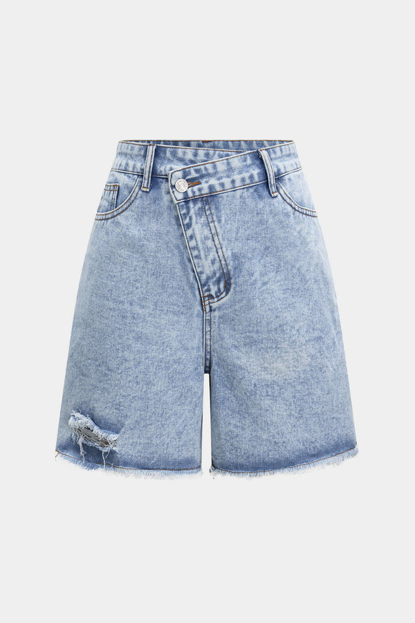 Denim Yüksek Bel Yırtık Şort