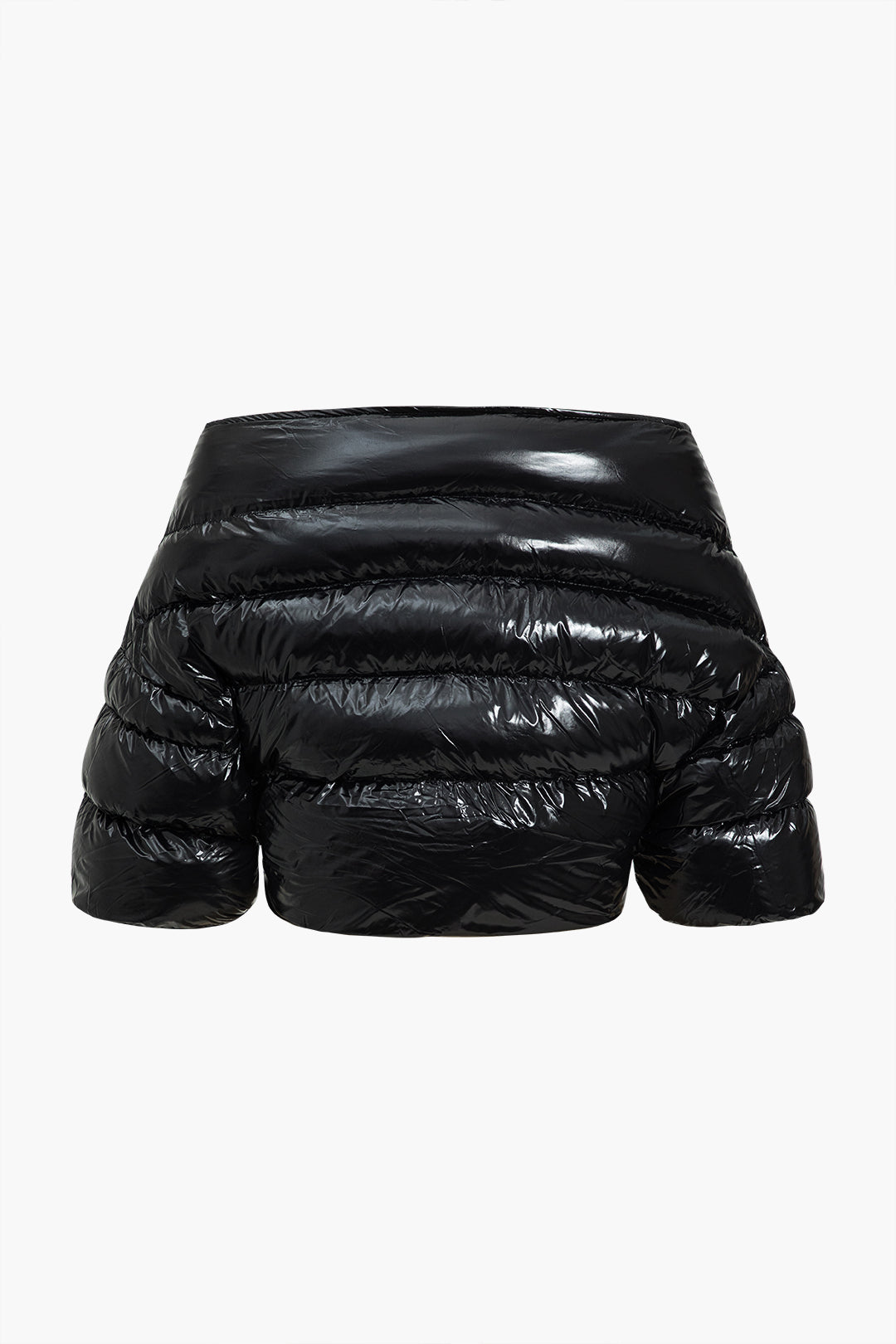 Kahverengi Düğmeli Kayık Yaka Kapitone Şişme Kaban