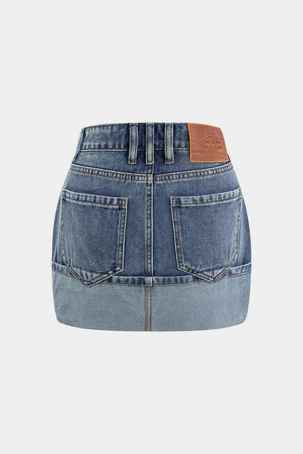 Denim Yıkanmış Cepli Etek
