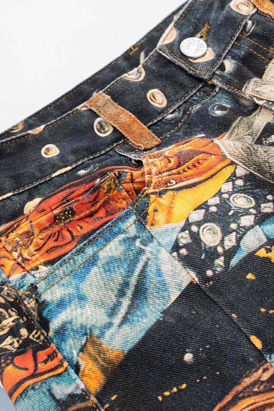 Retro Baskılı Denim Varil Jeanler