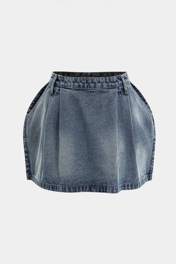 Denim Puf Etek Mini Skirt