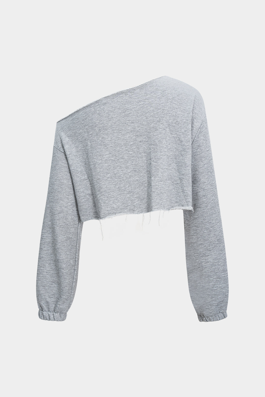 Asimetrik Omuzlu Kısa Kesim Kadın Polyester Sweatshirt