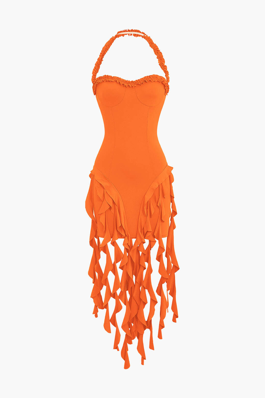 Volanlı Püskül Halter Bustiyer Mini Elbise