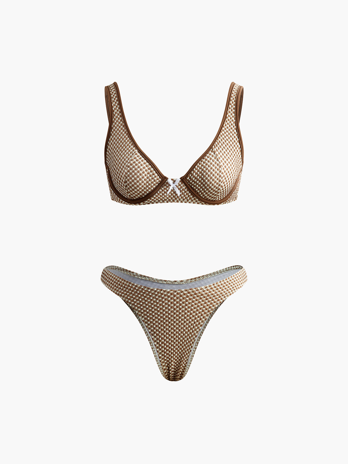 Kontrast Dikişli Ekose Bikini Seti