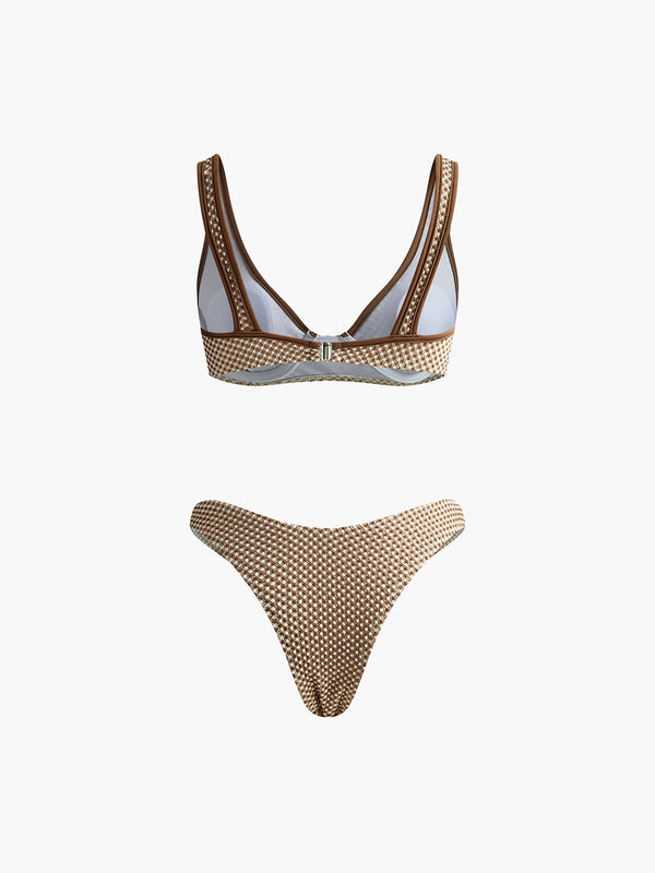 Kontrast Dikişli Ekose Bikini Seti