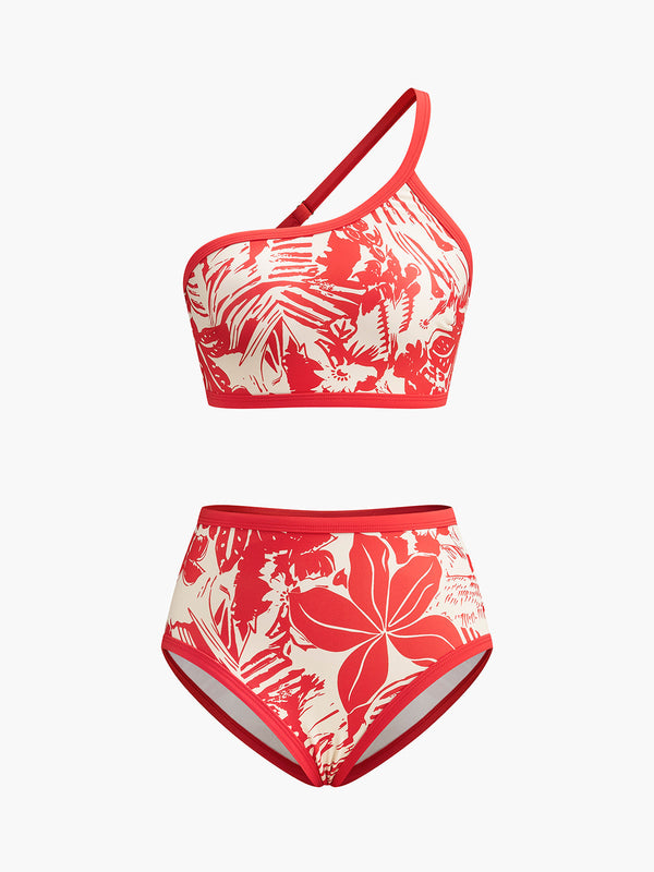 Tropikal Cennet Tek Omuzlu Bikini Takımı