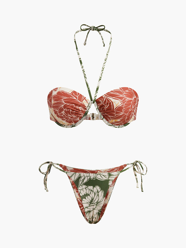 Şirin Çiçek Desenli Bikini Takımı ile Sevimli Bağlamalı Etek