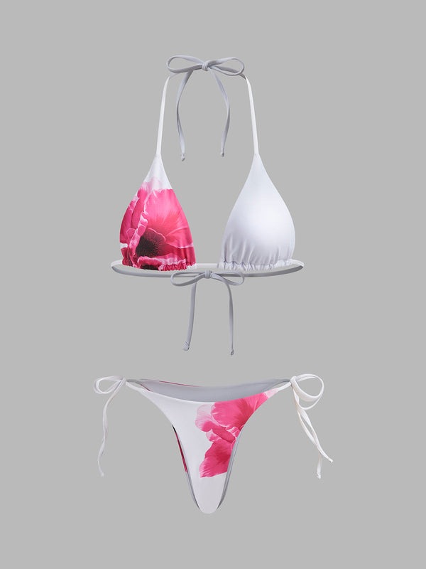 Cazip Çiçekli Bikini Seti Şeffaf Etek ile Birlikte