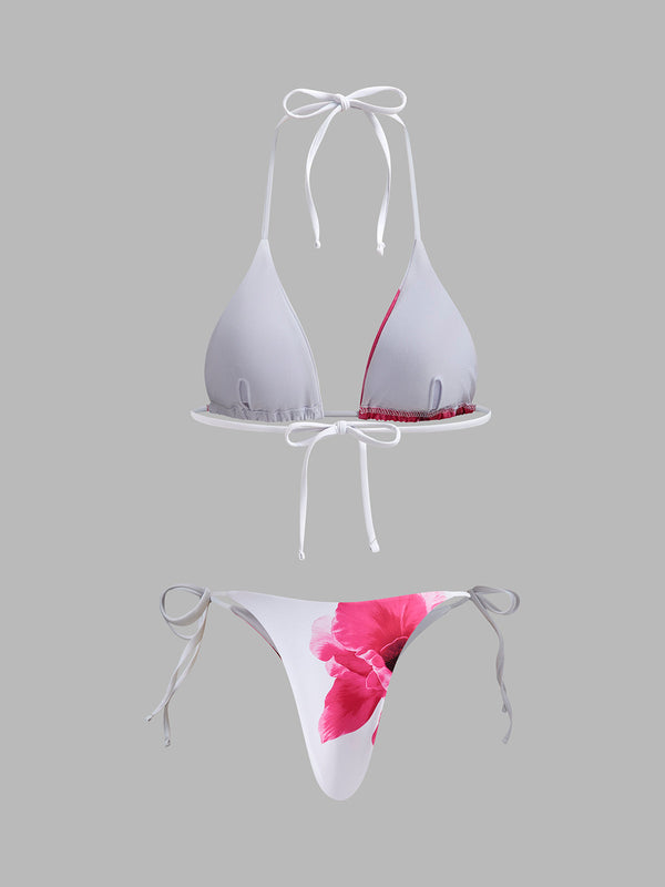 Cazip Çiçekli Bikini Seti Şeffaf Etek ile Birlikte