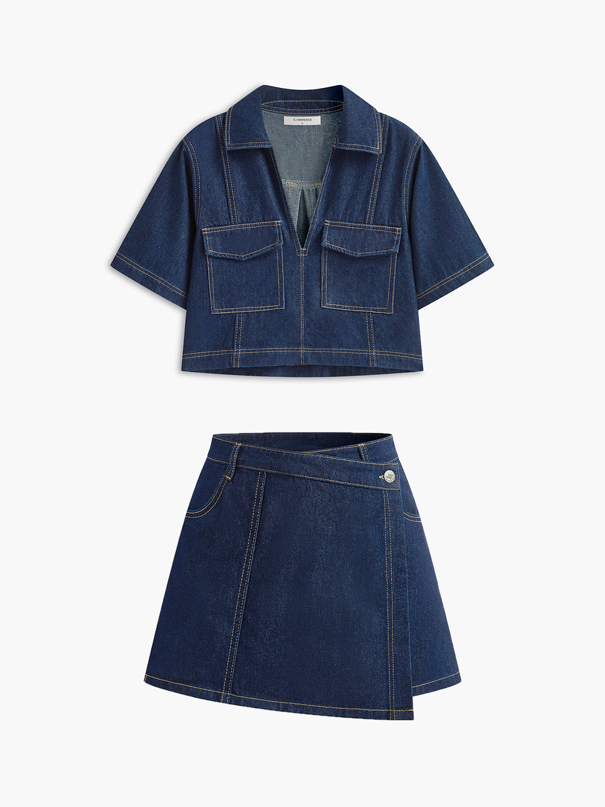 Şık Denim Kısa Takım Cep Detayı