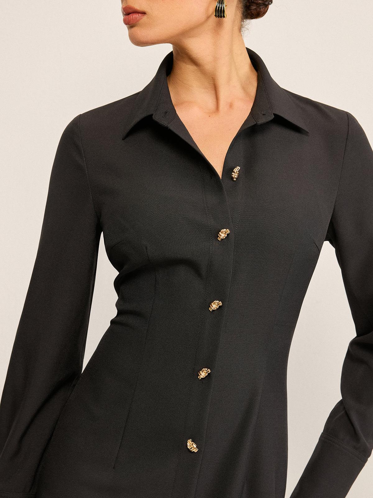 Gri Düğmeli Ön Polyester Elbise
