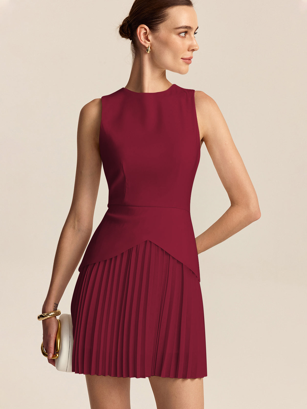 Koyu Lacivert Çok Benzersiz Pileli Polyester Elbise