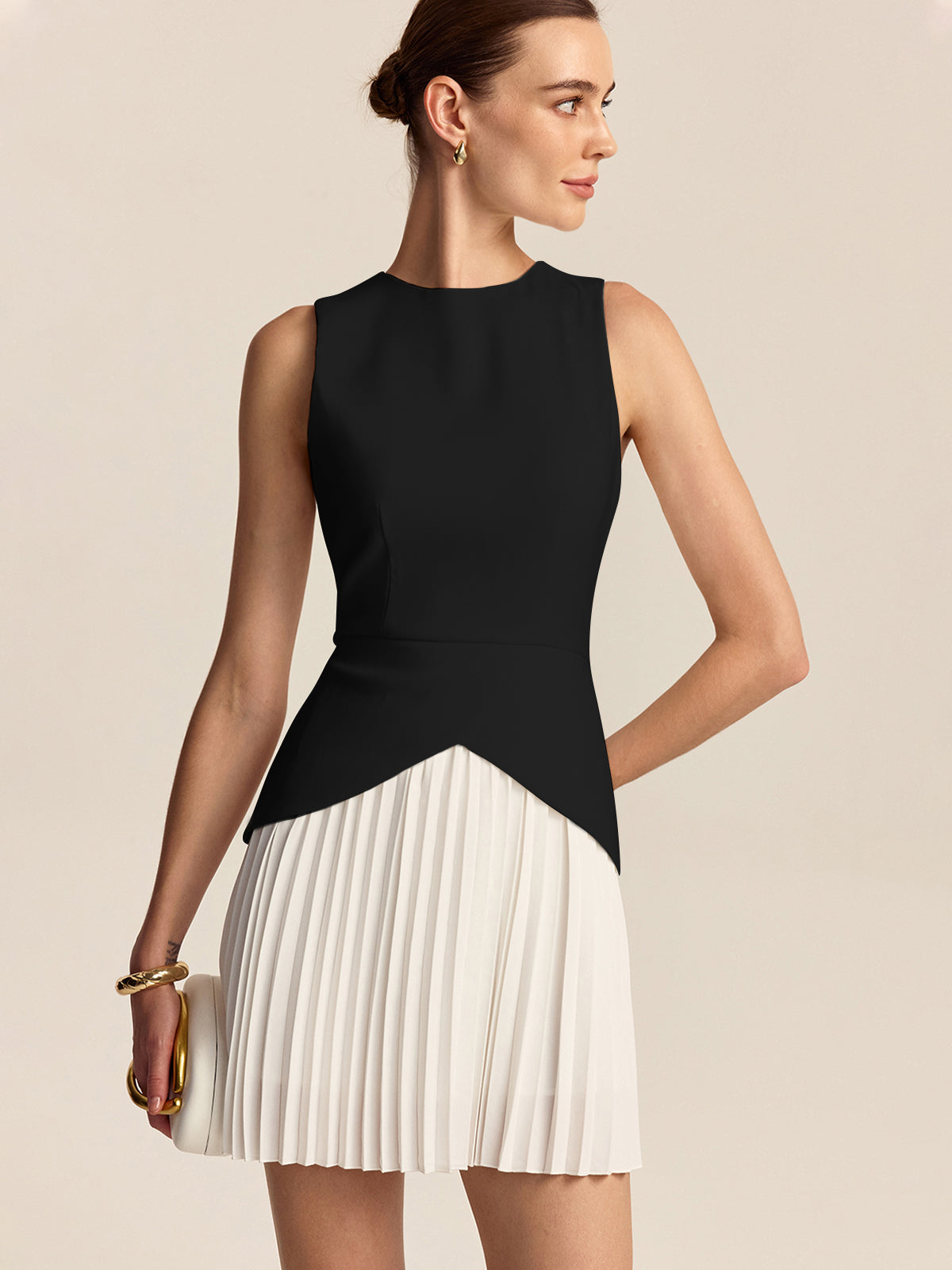 Koyu Lacivert Çok Benzersiz Pileli Polyester Elbise