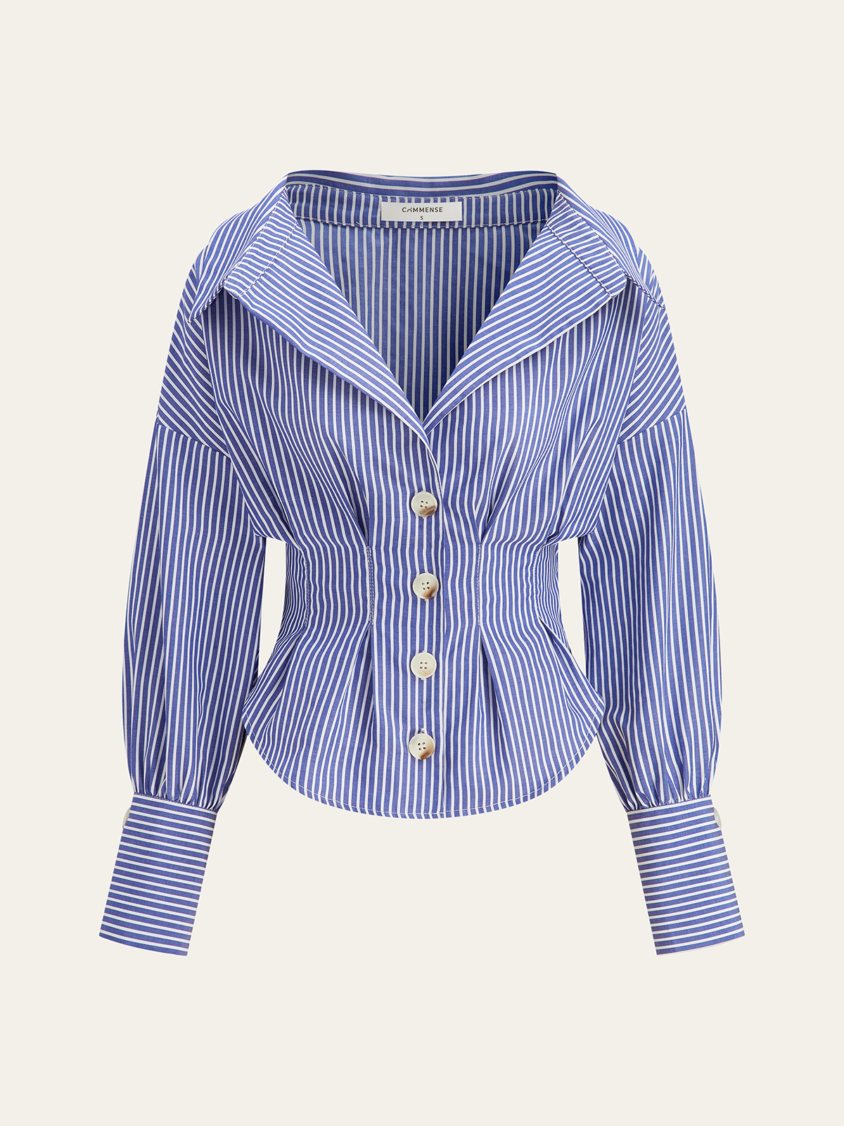 Gri Çizgili Yaka Bel Büzgülü Polyester Premium Ceket
