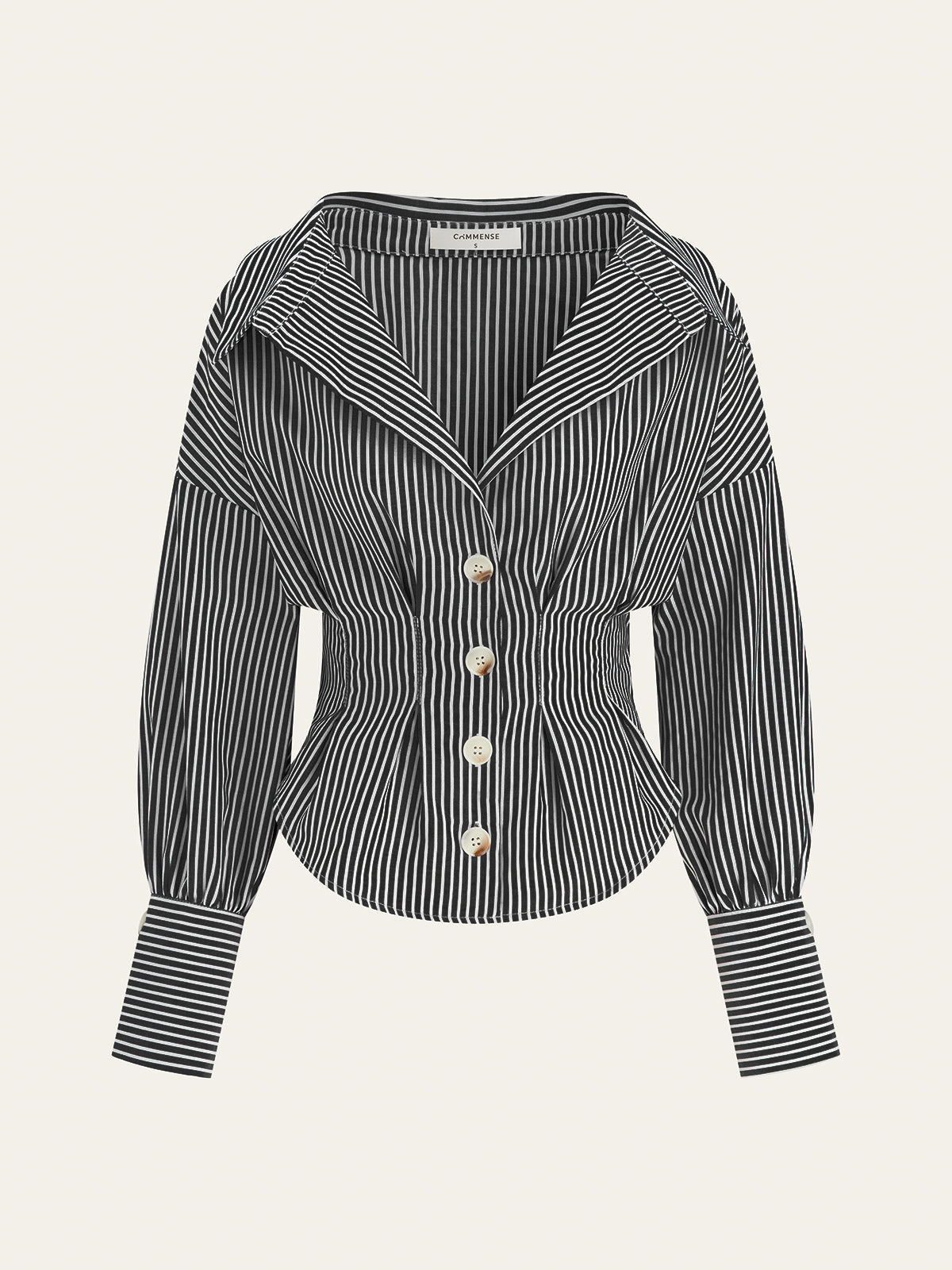 Gri Çizgili Yaka Bel Büzgülü Polyester Premium Ceket