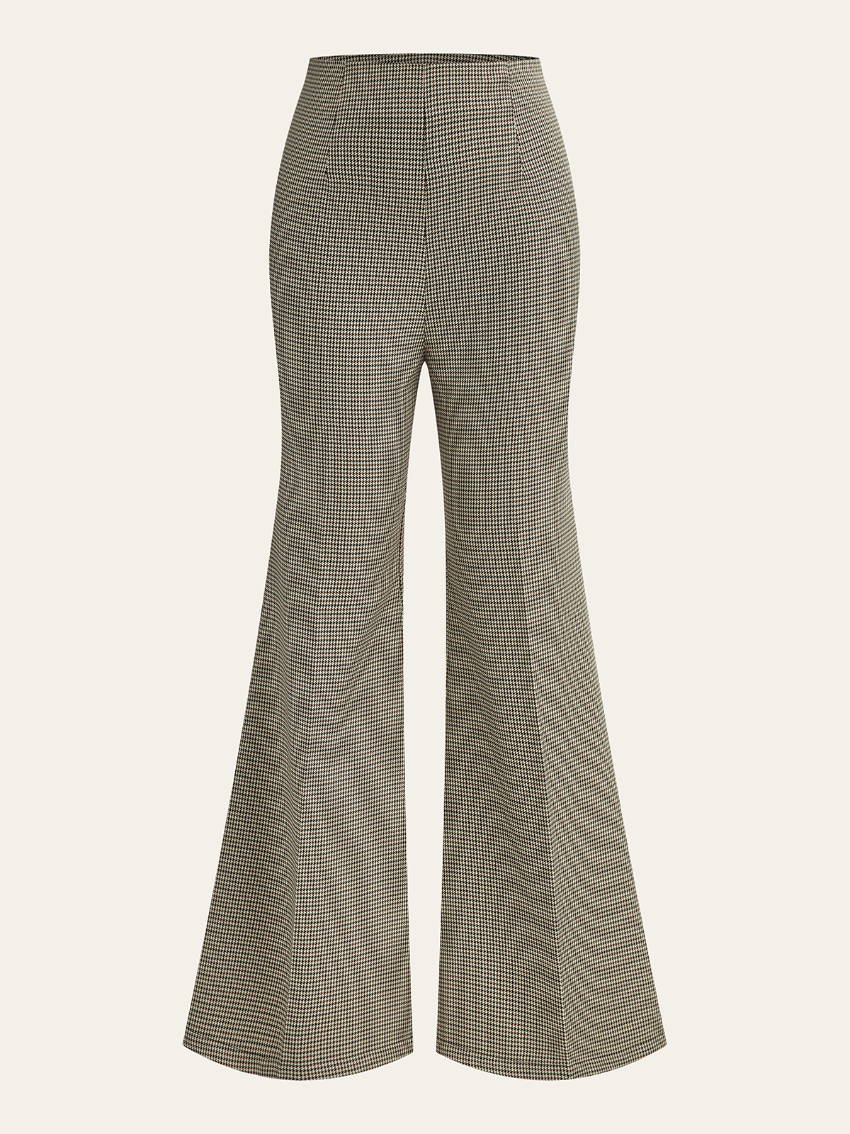 Siyah Beyaz Houndstooth Desenli Yüksek Bel Pantolon