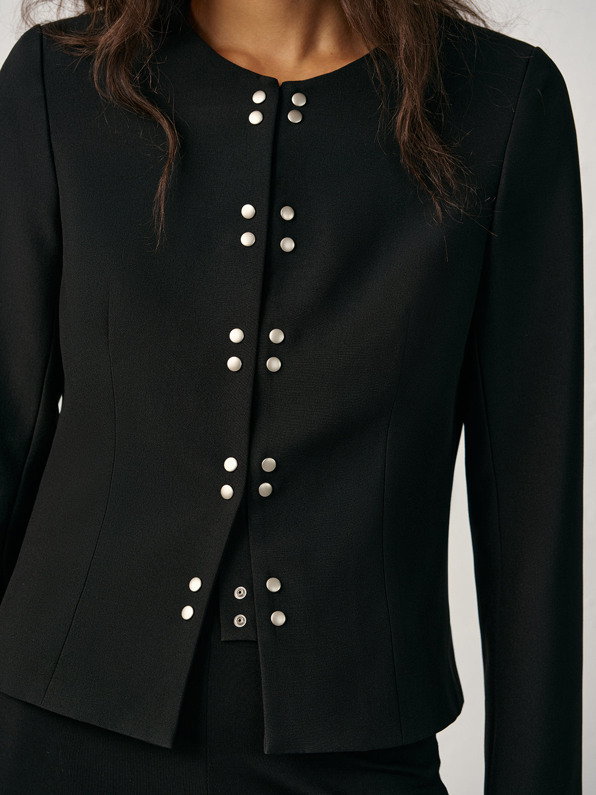Gri PolyesterElastane Çift Düğmeli Blazer İnce Dokulu