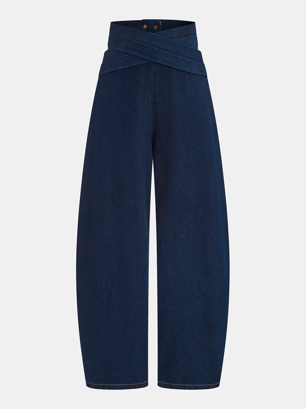 Lacivert Koyu İpeksi Denim Kumaş Yüksek-Bel Pantolon