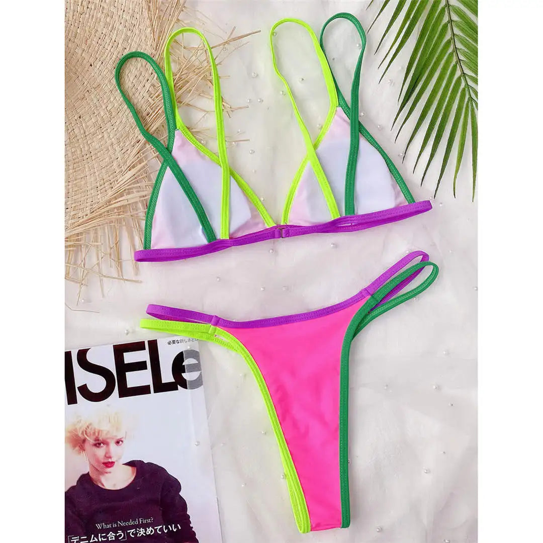 Yüksek Bacak Kesimi Düşük Bel Naylon Spandex Bikini Takımı