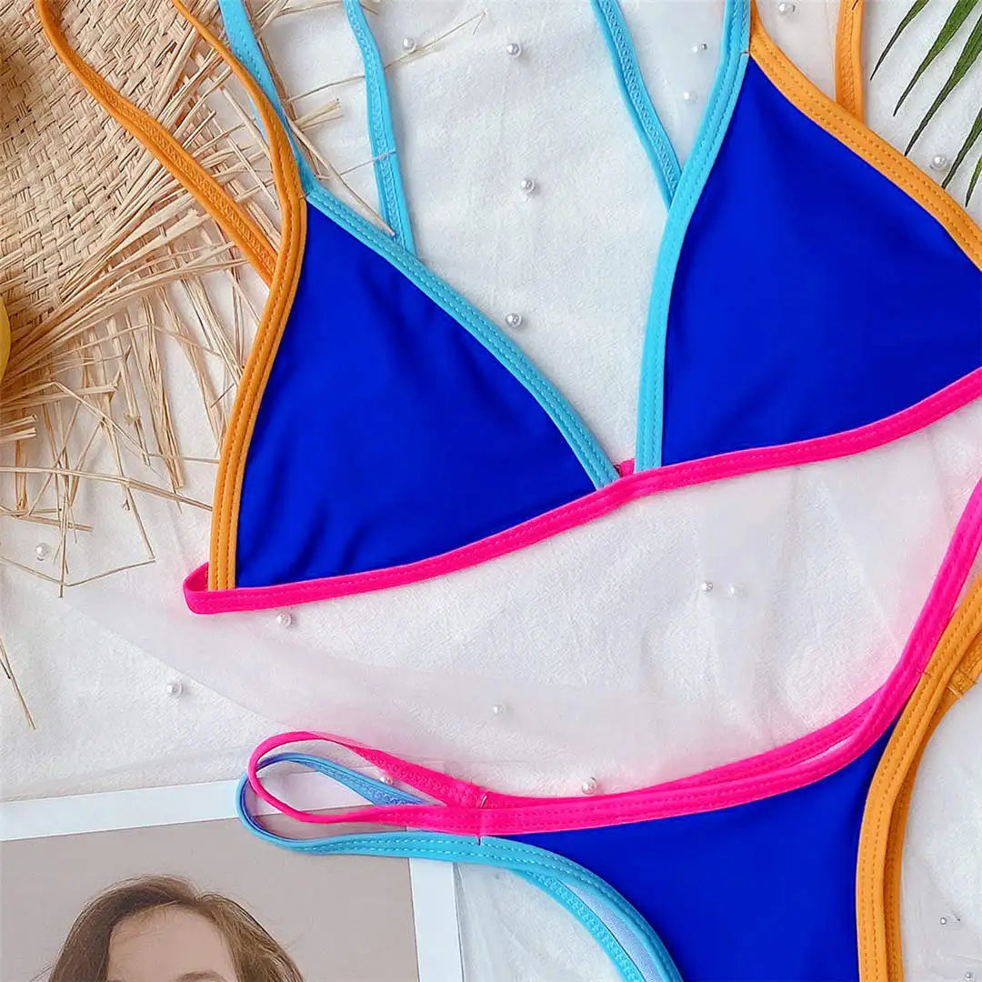 Yüksek Bacak Kesimi Düşük Bel Naylon Spandex Bikini Takımı