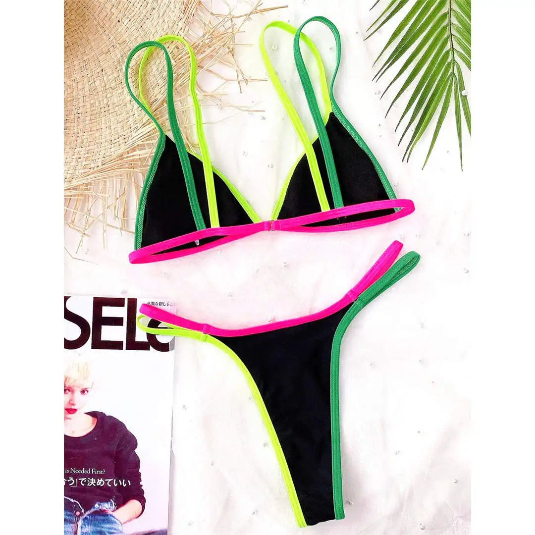 Yüksek Bacak Kesimi Düşük Bel Naylon Spandex Bikini Takımı
