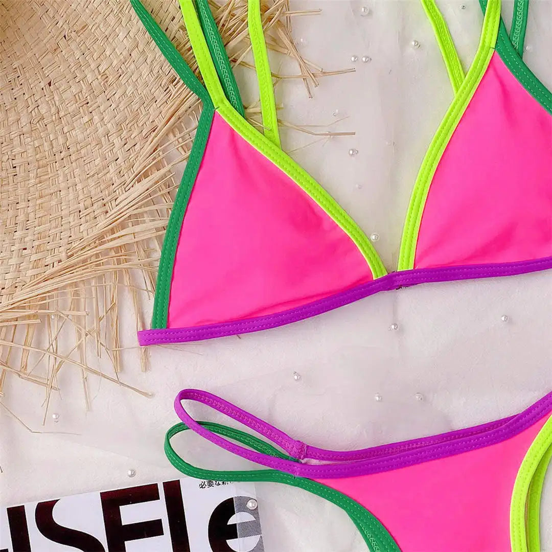 Yüksek Bacak Kesimi Düşük Bel Naylon Spandex Bikini Takımı