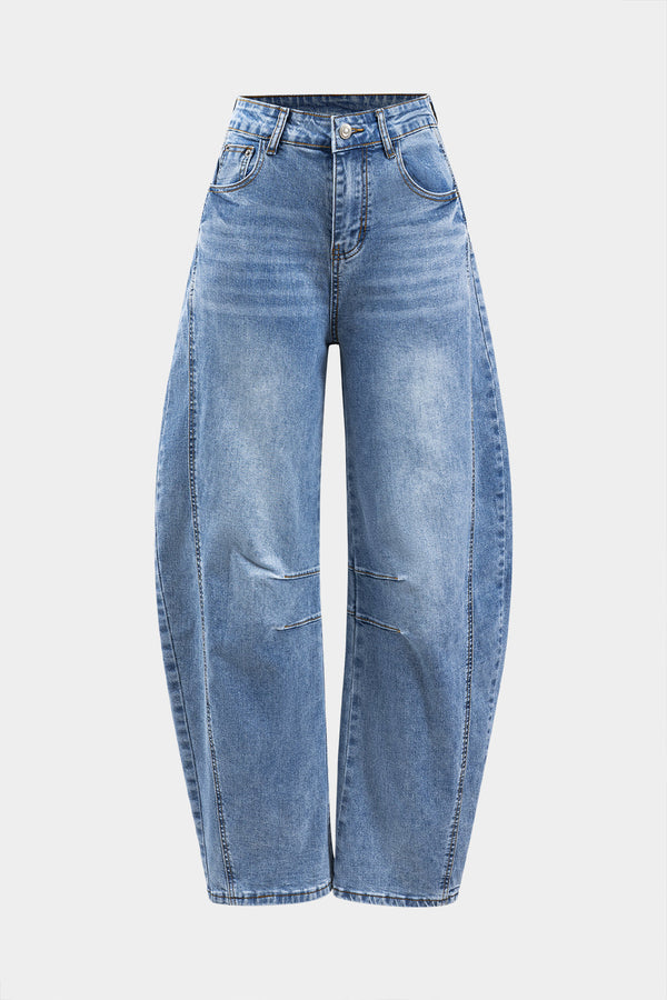 Denim Buton Cepli Geniş Paça Barrel Kot Pantolon
