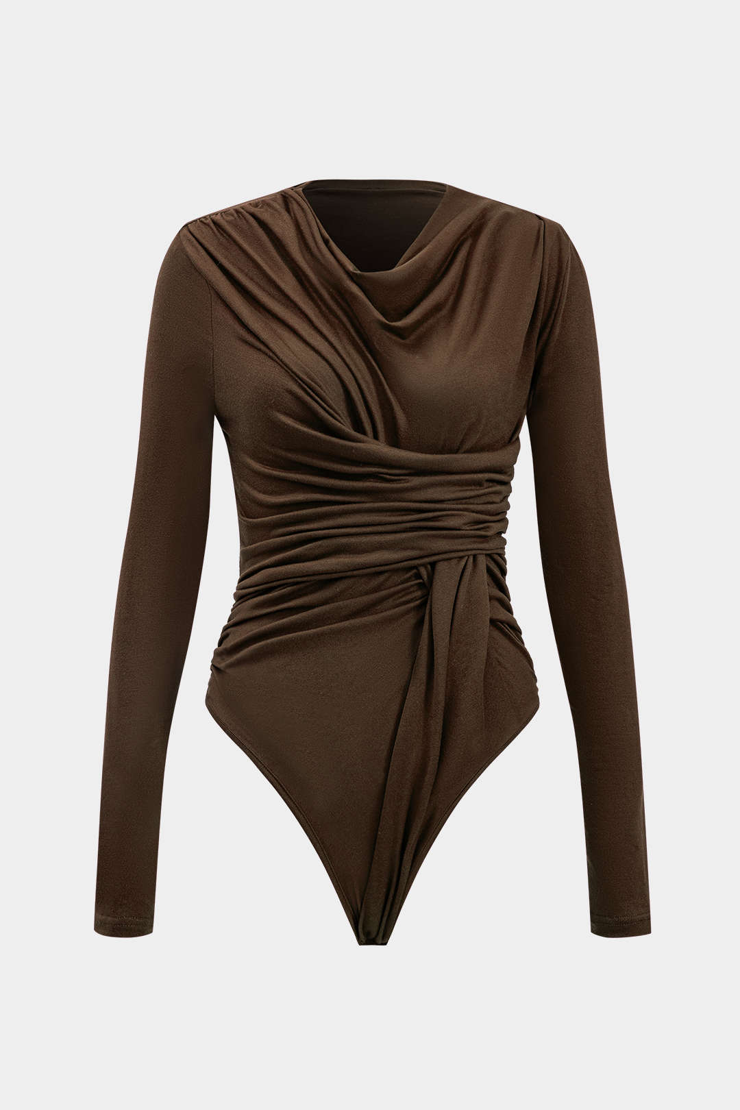 Örgü Büzgülü Uzun Kollu Bodysuit Kadın Modası Günlük Şık