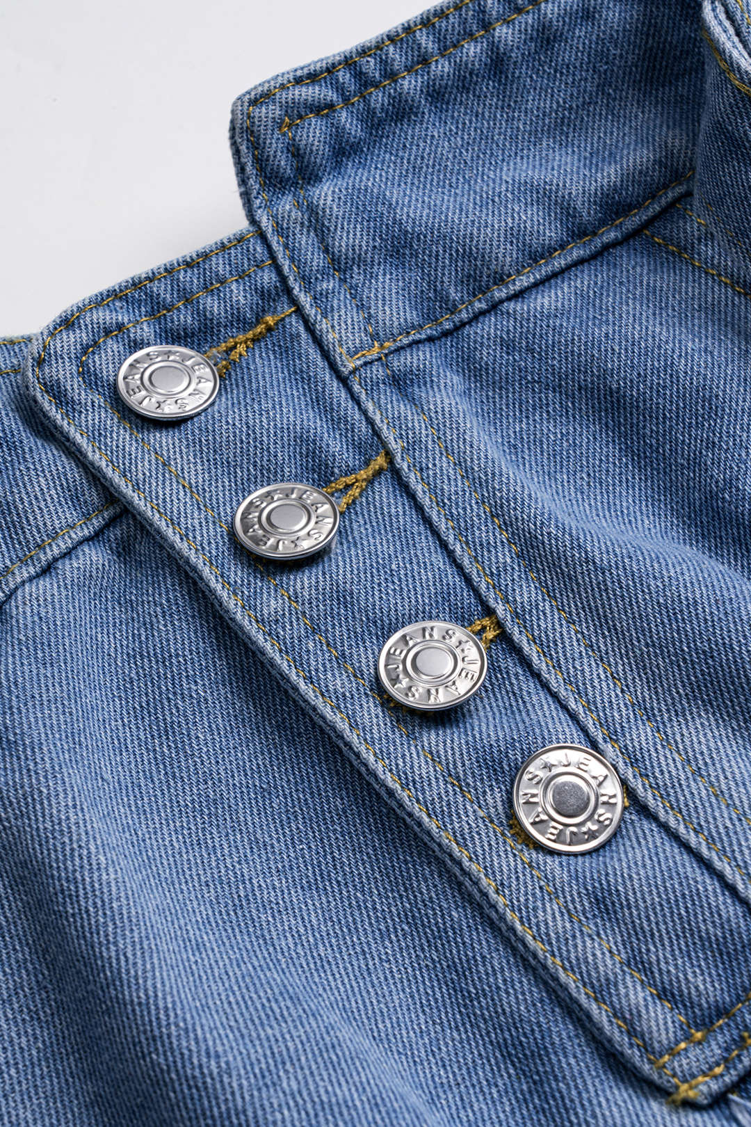 Denim Ağ Mesh Patchwork Kemerli Düğmeli Cepli Etek