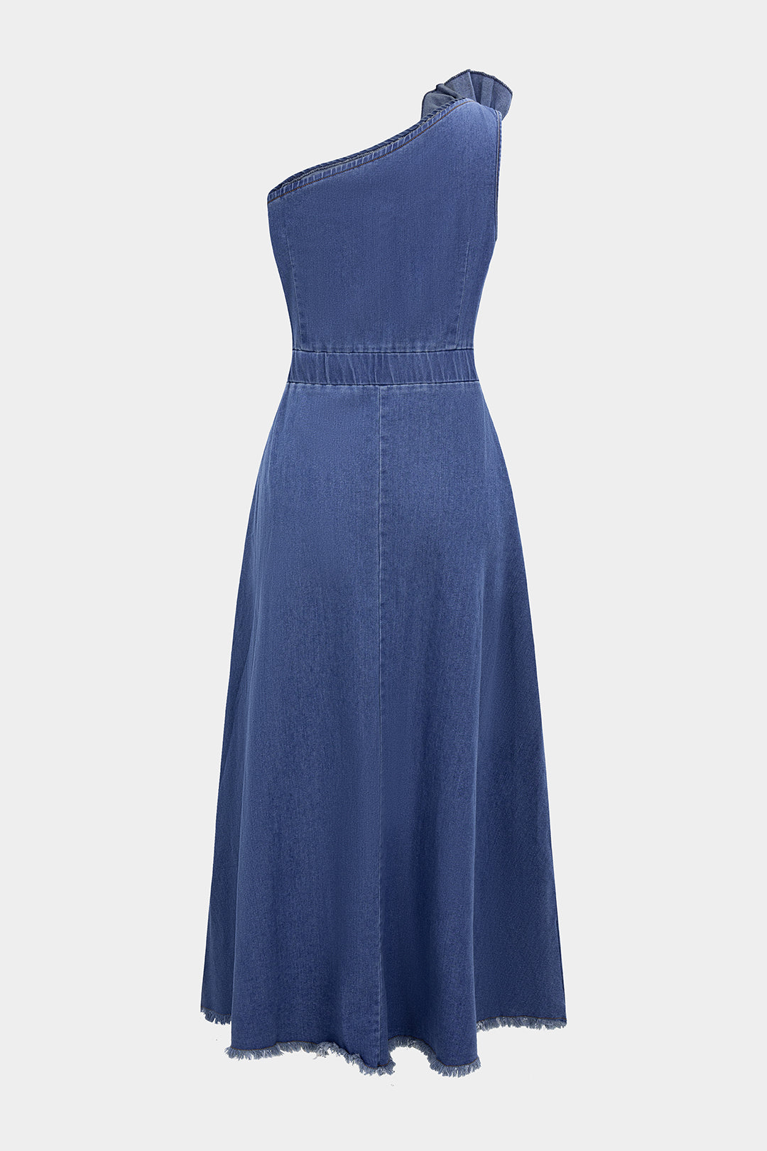 Koyu Mavi Denim 3D Çiçekli Elbise