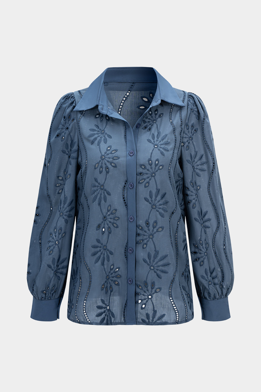 Çiçek Nakışlı Şeffaf Uzun Kollu Gömlek Polyester Kumaş