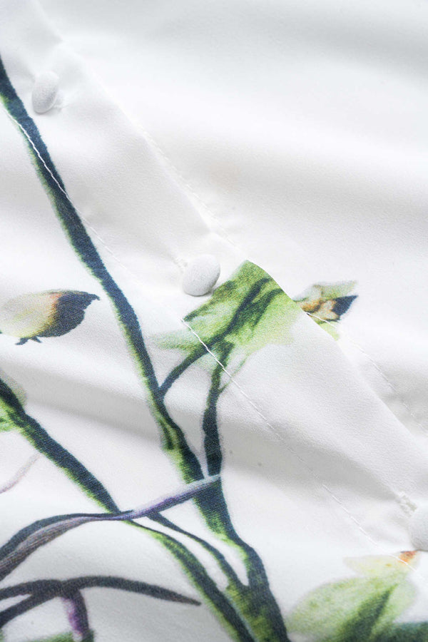 Çiçekli Desenli Düğmeli Uzun Kollu Polyester Gömlek