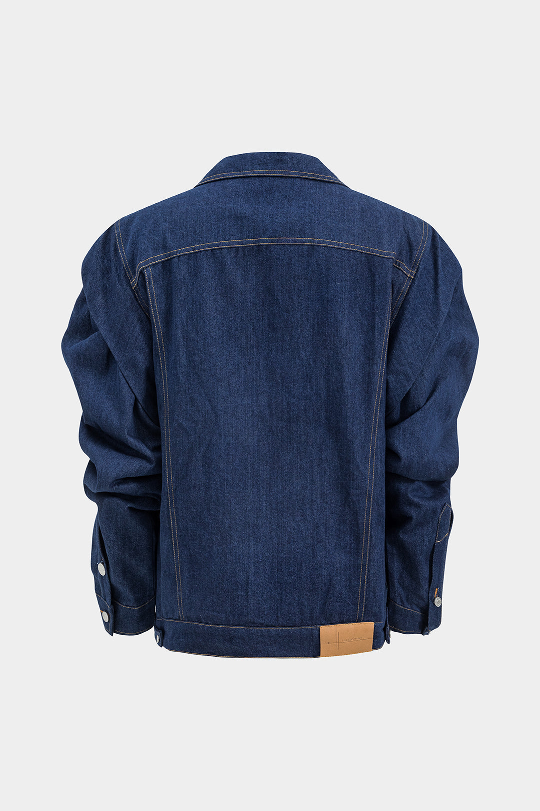 Lacivert Denim Düğmeli Büzgülü Cepli Detaylı Ceket