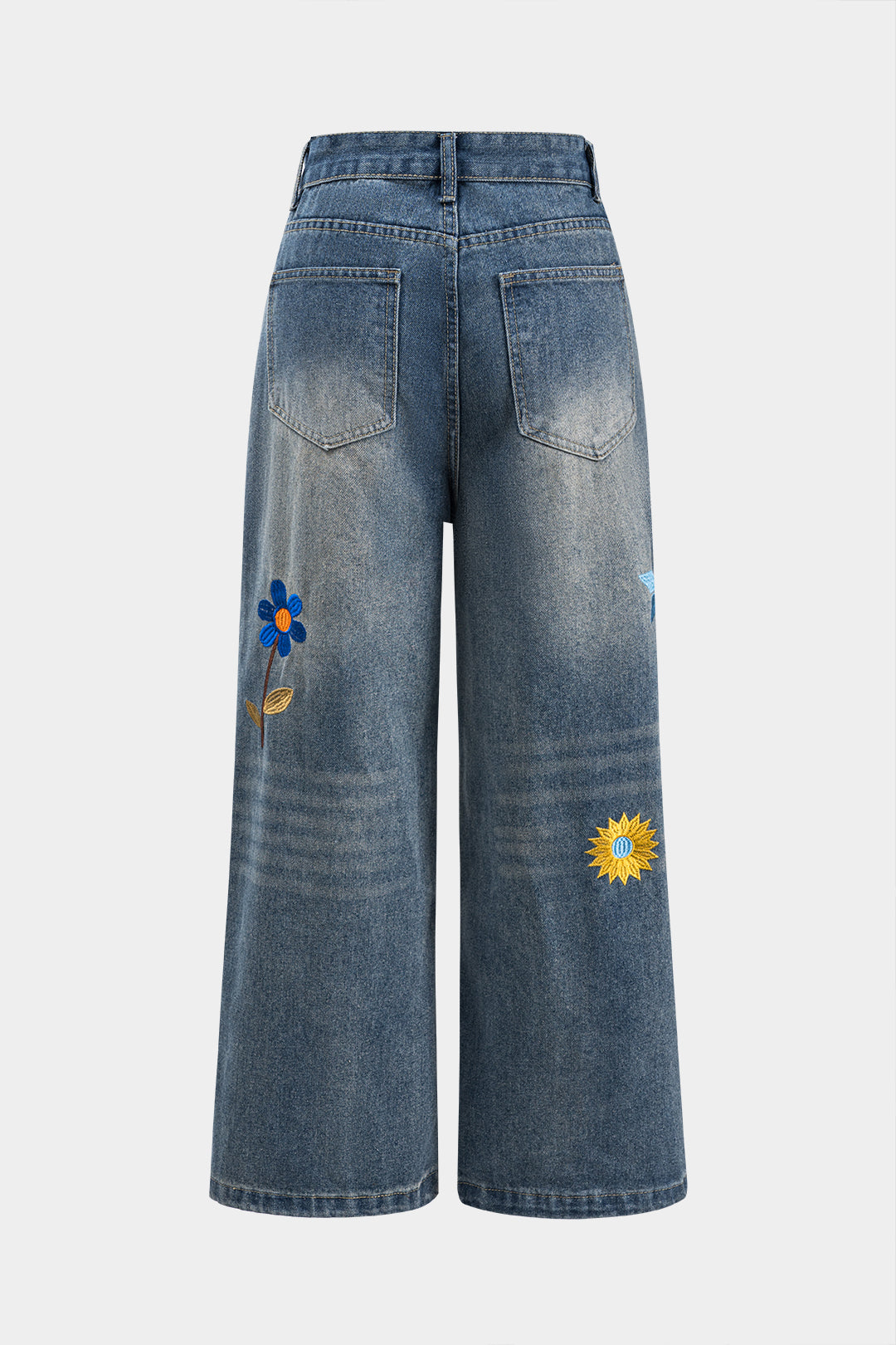 Denim Nakışlı Düz Paça Jean