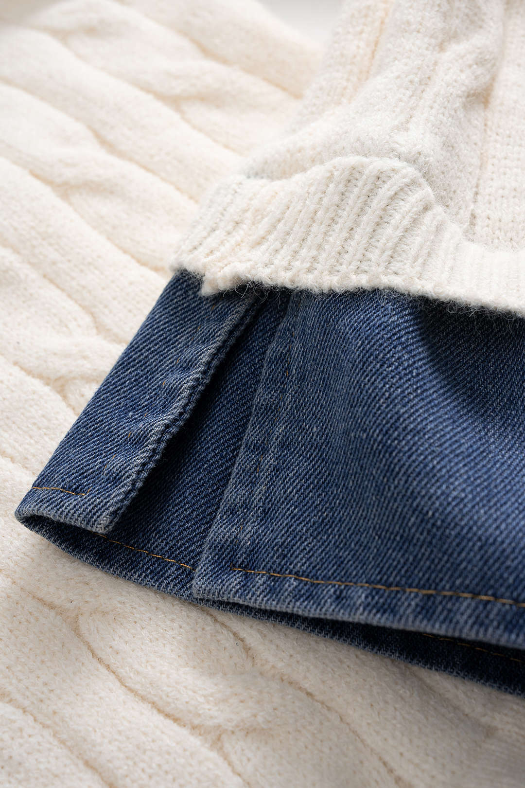 Örgü Düğmeli Patchwork Uzun Kollu Şık Bluz Yumuşak Dokulu