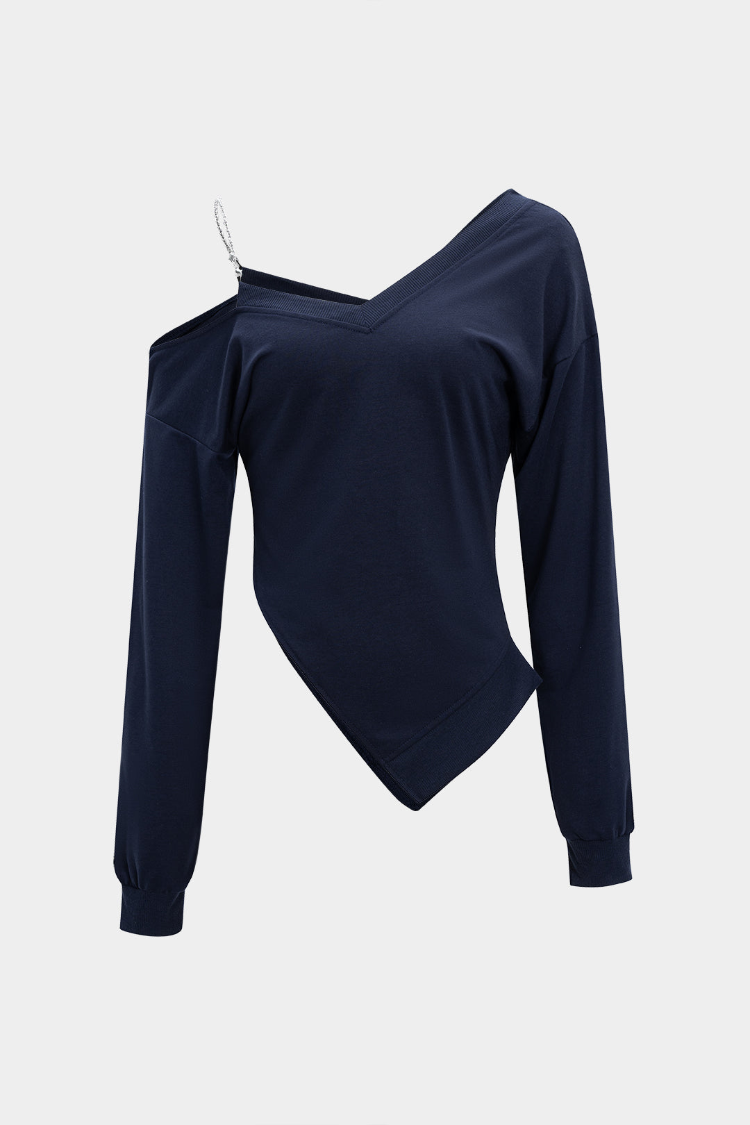 Zincirli Detaylı Asimetrik Yaka Polyester Sweatshirt