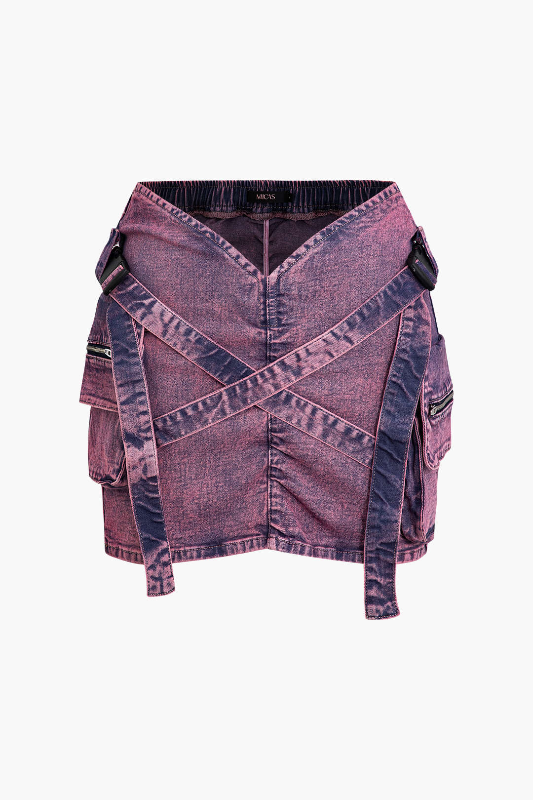 V-Bel Lastik Tokalı Flap Cebli Denim Kargo Etek