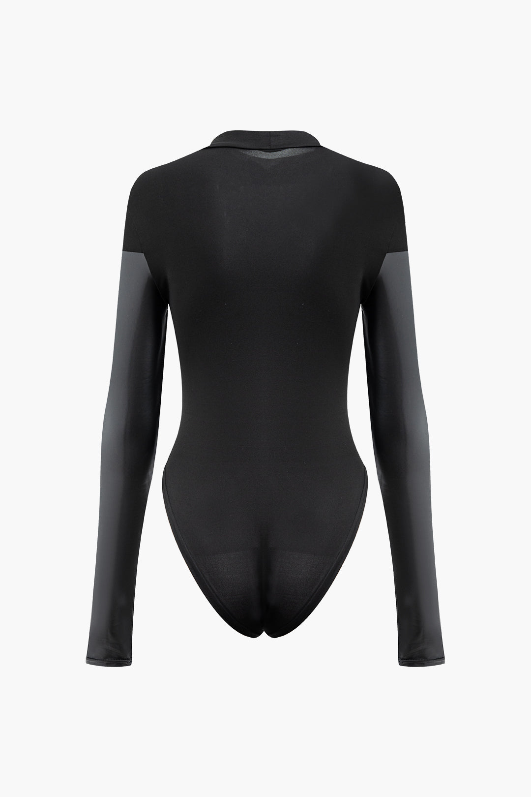 Suni Deri Panel Detaylı Uzun Kollu Mock Yaka Bodysuit