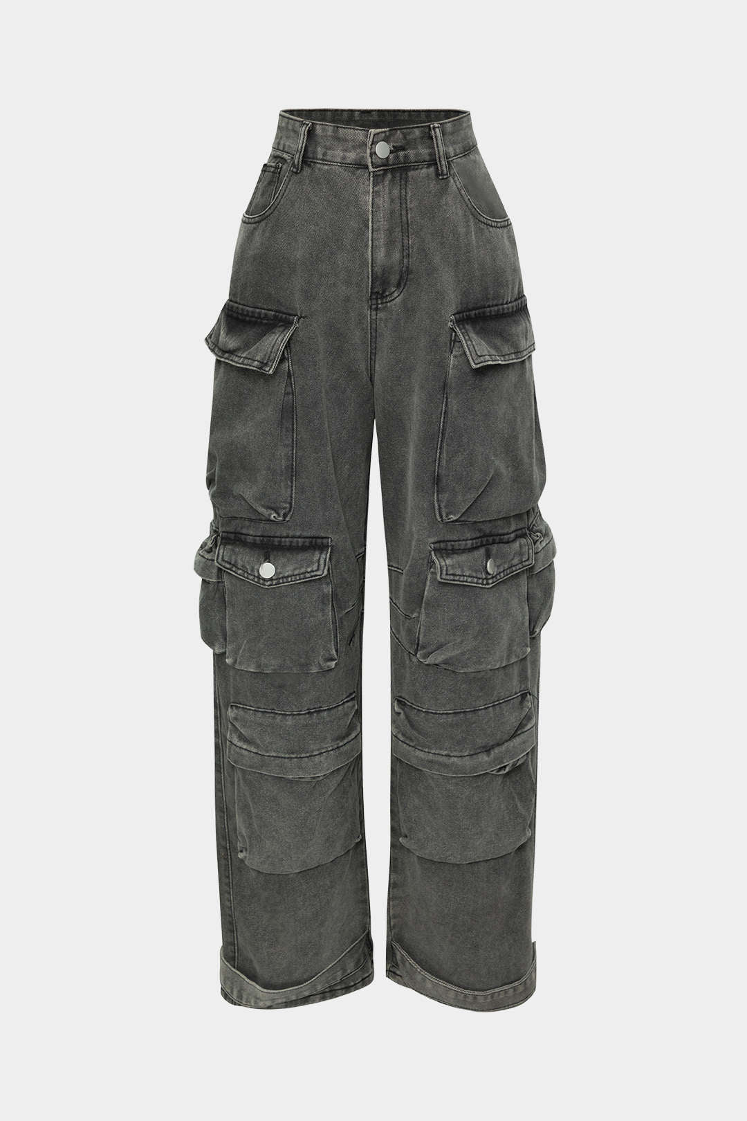 Çok Cepli Rulo Kenar Geniş Paça Kargo Jean