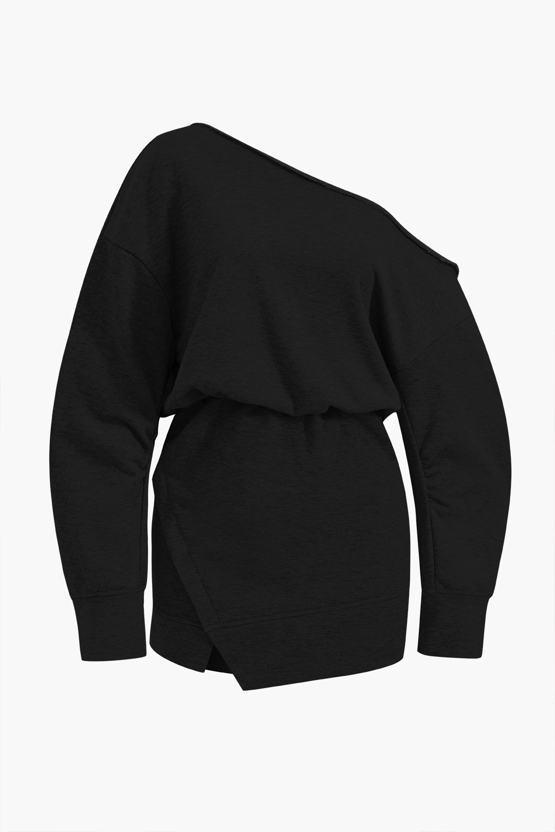 Siyah Asimetrik Uzun Kollu Polyester Elastane Elbise