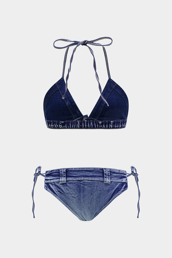 Denim Bağlama Bikini Takımı