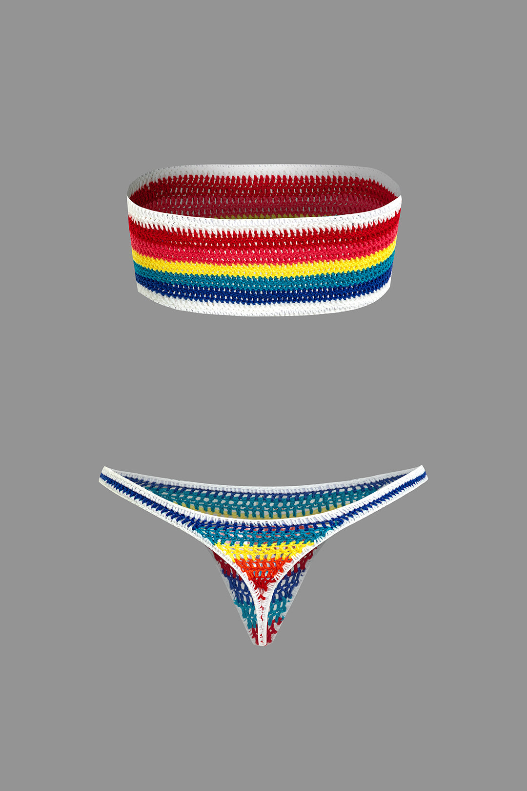 Gökkuşağı Çizgili Kroşe Bikini Seti