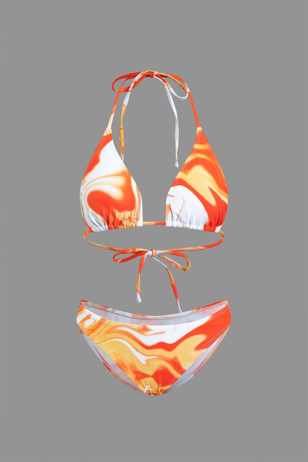 Ombre Baskılı Kravat Boyalı Kafa Bantları Fileli Büzgülü Bağcıklı Bikini ve Kravat Düğümü Örtü Seti 