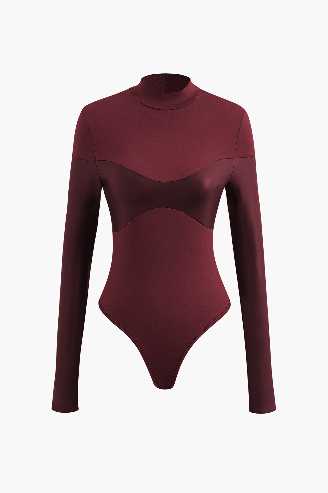 Suni Deri Panel Detaylı Uzun Kollu Mock Yaka Bodysuit