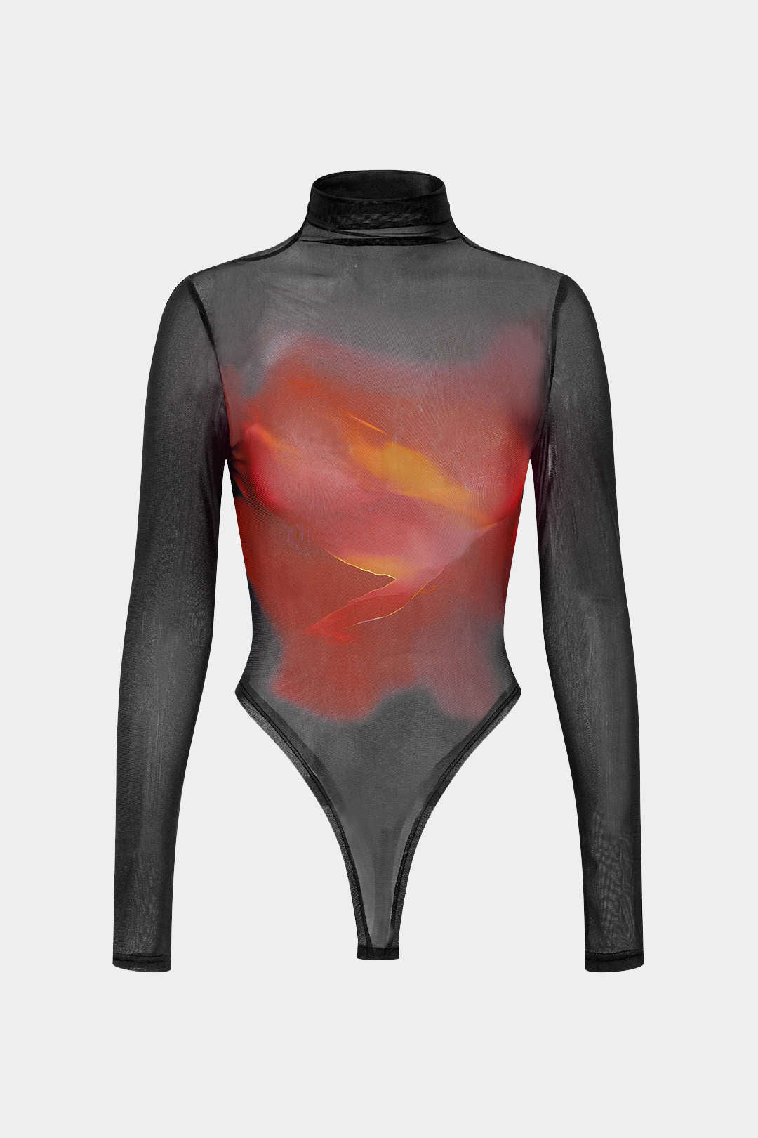 Ombre Etkili Desenli Fileli Uzun Kollu Bodysuit Şık Tasarım