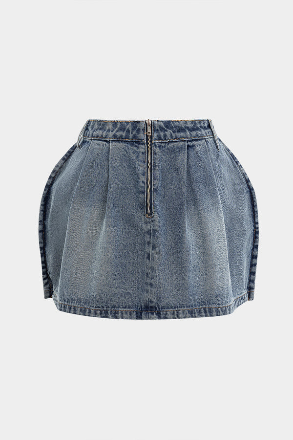 Denim Puf Etek Mini Skirt