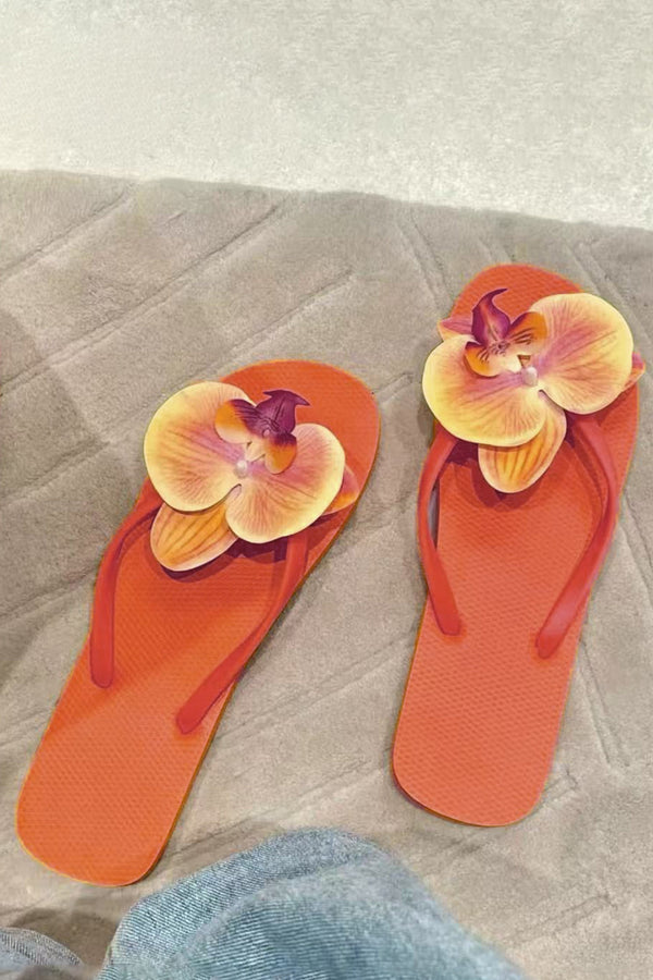Orkide 3D Çiçek Desenli Terlik Düz Ayakkabılar