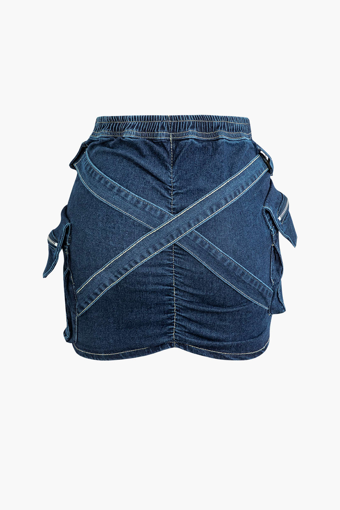 V-Bel Lastik Tokalı Flap Cebli Denim Kargo Etek