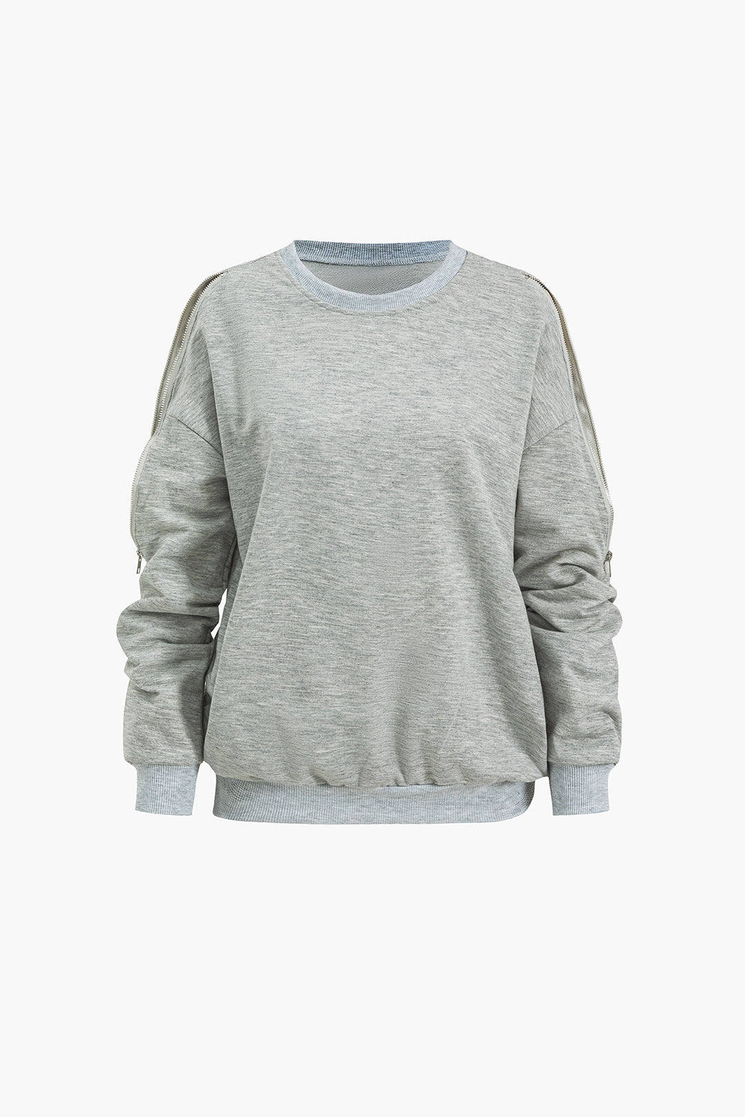 Günlük Kullanıma Uygun Fermarlı Omuz Zip Detay Sweatshirt